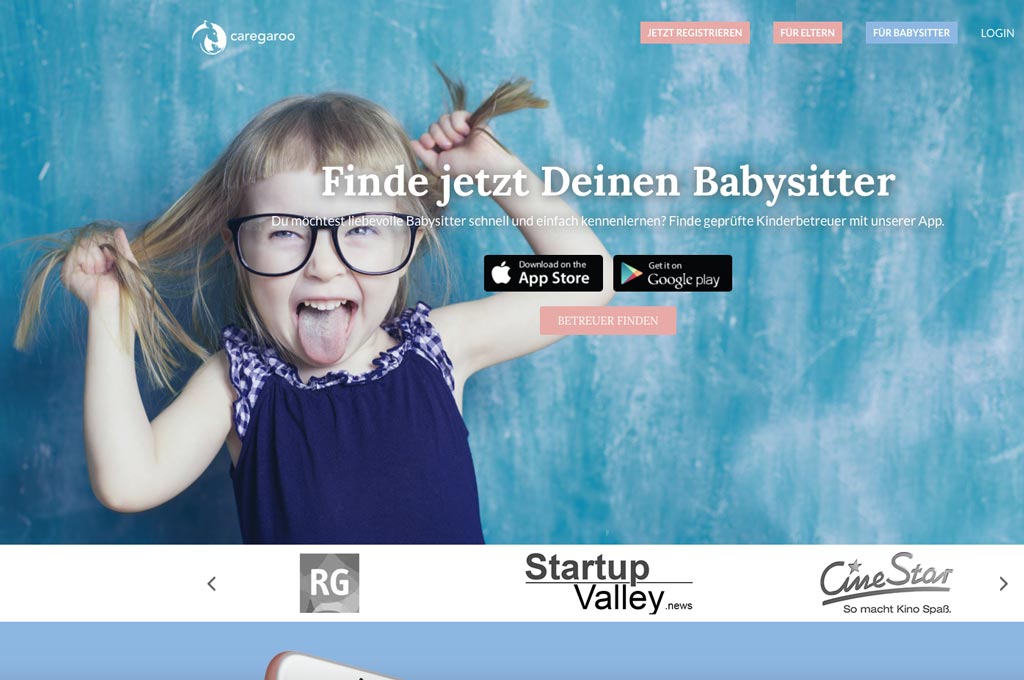 Screenshot der Startseite des Startups „caregaroo“. (Bild: https://www.caregaroo.de)