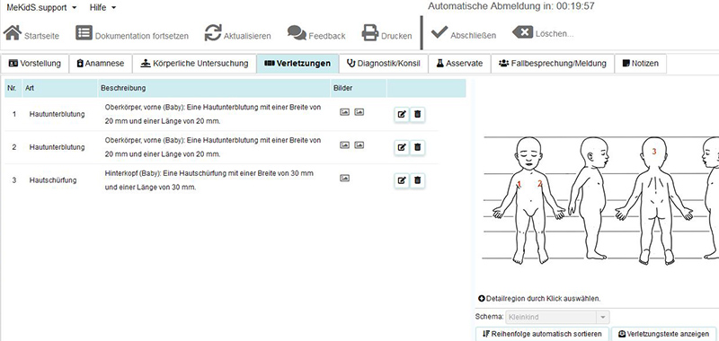 Maskenausschnitt Verletzungsdoku MeKidS.support, digitales Gesundheitswesen